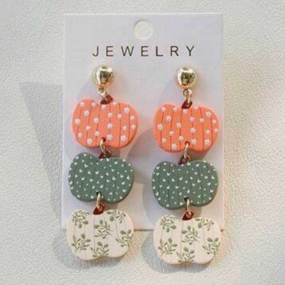 #05 Cute Pair of Colorful Stacked Pumpkin Dangle Fall Earrings
